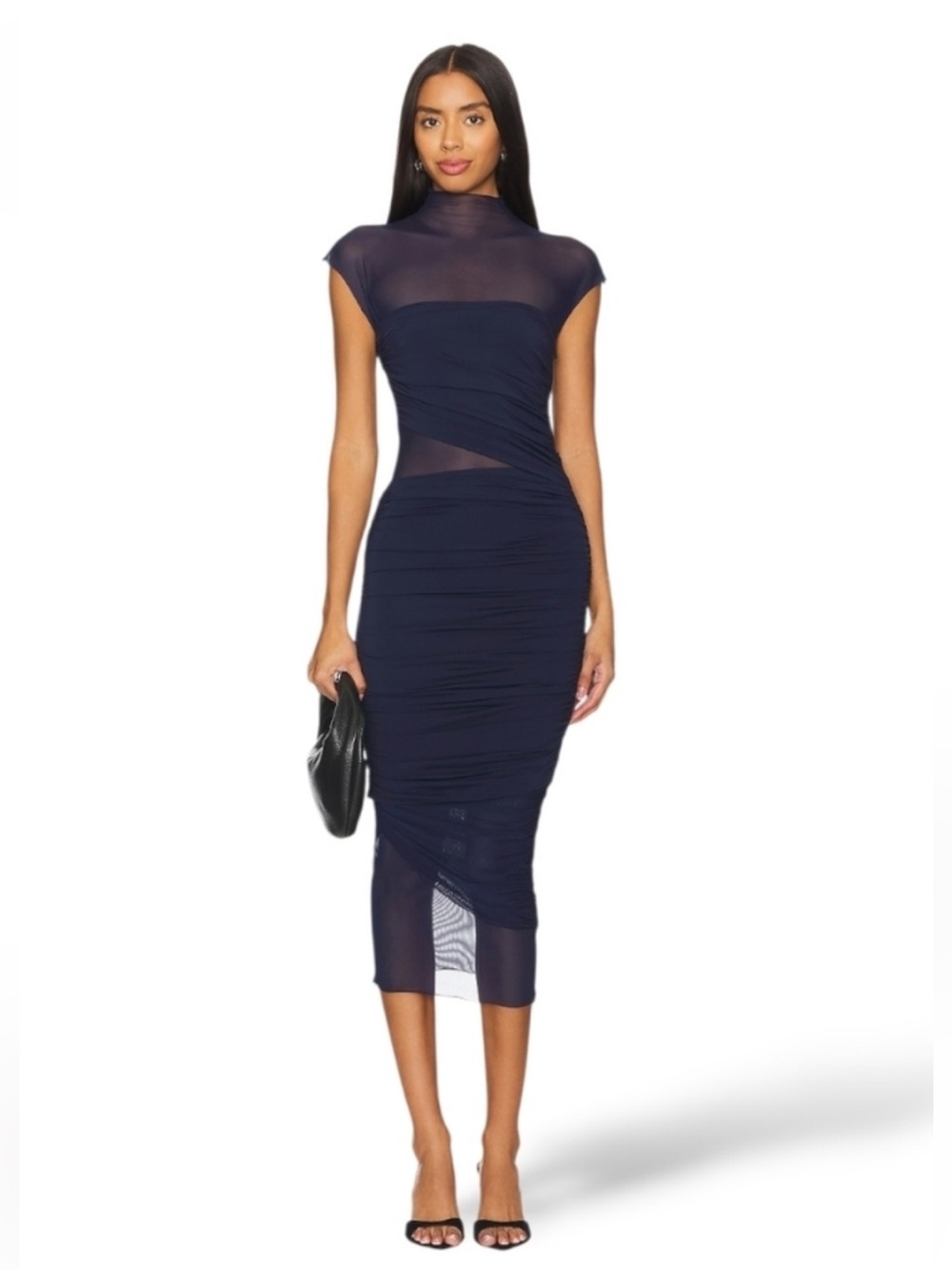 NWT SEROYA ‘Tabitha’ Mesh Ruched Midi Dress - Sapphire Blue - XS